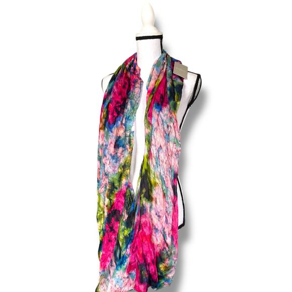 NWT Anthropologie Fau et Fille Infinity Scarf Multi Watercolor Floral Modal Silk - Picture 2 of 12
